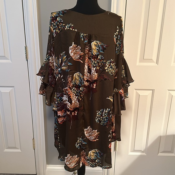 Umgee floral bell sleeve swing dress/tunic size small 🧡 - Picture 5 of 15